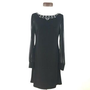 Eliza J Black Beaded Sheer Long Sleeve Dress  |  W